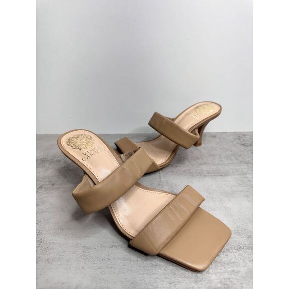 Vince Camuto Sandals Size 6 Brown Leather Double Strap Slide on Heels - Picture 6 of 9
